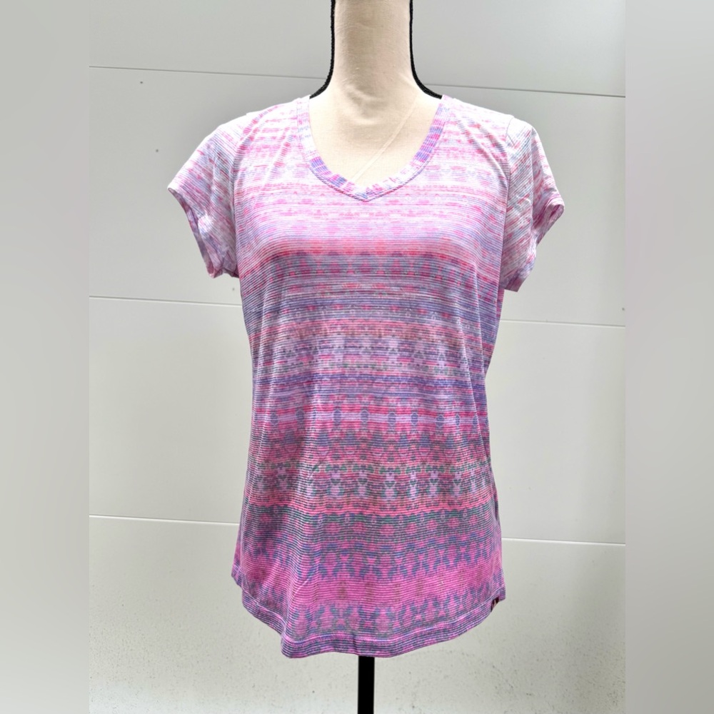 Prana Women's Pink,Purple Gradient V-Neck Shortsleeve Top